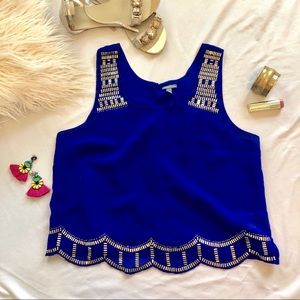 Flowy embellished royal blue crop top